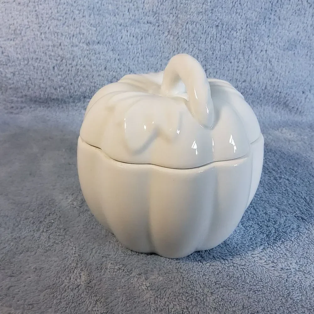 BIA Cordon Bleu White Ceramic Pumpkin Lidded Bowl Ramekin Cocotte 14 oz Fall